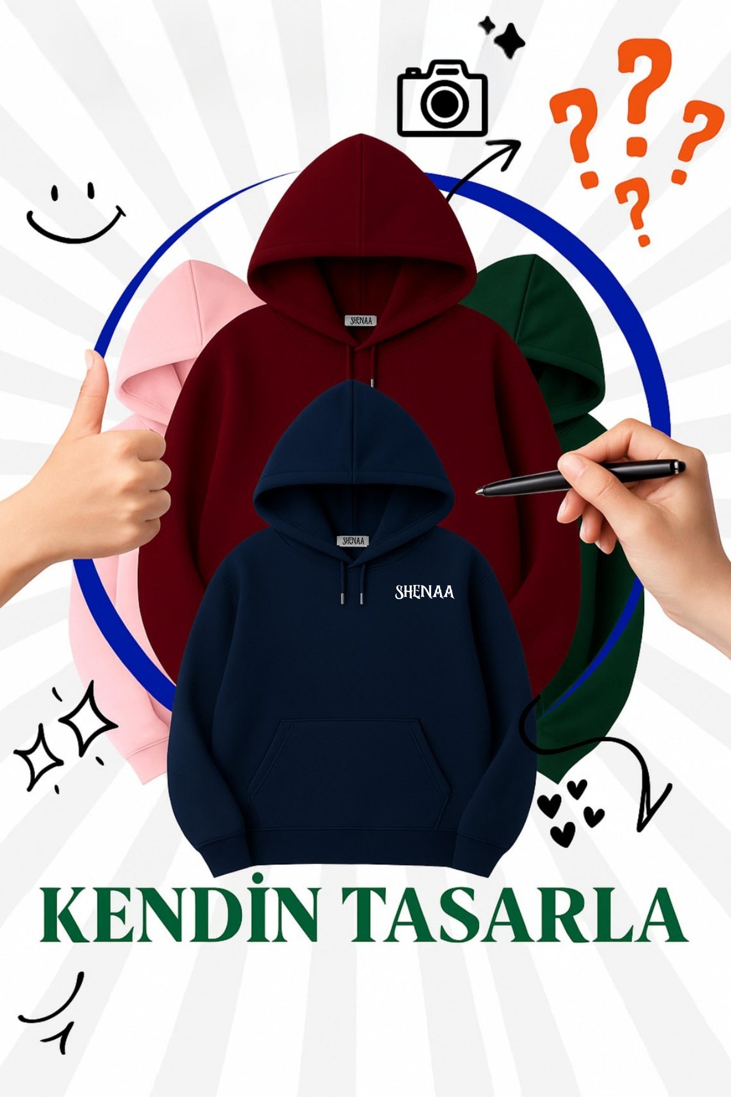 Özel Tasarım %100 Pamuk 3 İplik 320 Gr Oversize Unisex DTF Baskılı Hoodie